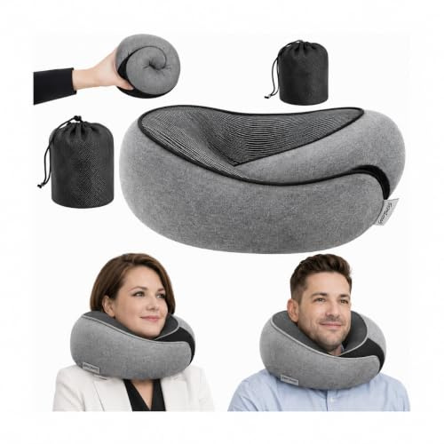 GOODBLESS Nackenkissen aus Memory Foam – Reisekissen für Flugzeug, Auto & Zug mit 360° Nackenstütze, verstellbar, kompakt, mit Aufbewahrungstasche, Abnehmbarer & waschbarer Bezug