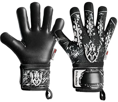 Keeperking målvaktshandskar vuxna barn, ungdomar, med och utan fingerskydd, fotbollshandskar avtagbara fingersave 4 mm, unisex (svart/vit, 4)