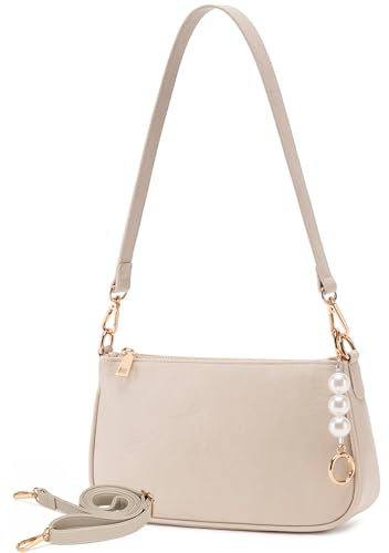 Travistar Handtasche Damen Klein Y2K Tasche – Mini Schultertasche Damen mit Perlenanhänger, Verstellbarem Riemen, Kartenfächer & PU Leder Umhängetasche, Crossbody Bag, Clutch für Frauen & Teenager