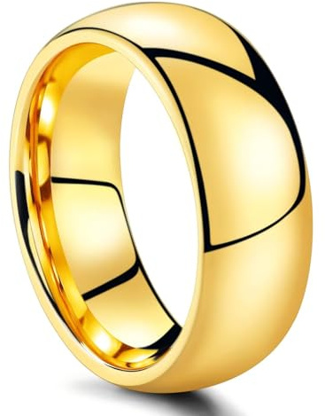 Fimhut Vergoldeter Damen Ring Farbbeständig 14K Vergoldeter Stapelbarer Paar- und Ehering, zarter schlichter Kuppel-Verlobungsring, angenehm passend Ring größen 6–10