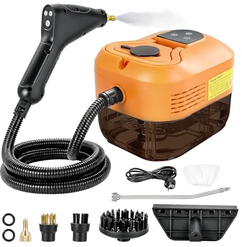 Pulitore a vapore manuale da 4,5 bar, 2500 W, multiuso, 6 velocità regolabili, serbatoio dell'acqua da 1,2 l, per auto, cucina, bagno, piastrelle, finestre (arancione)