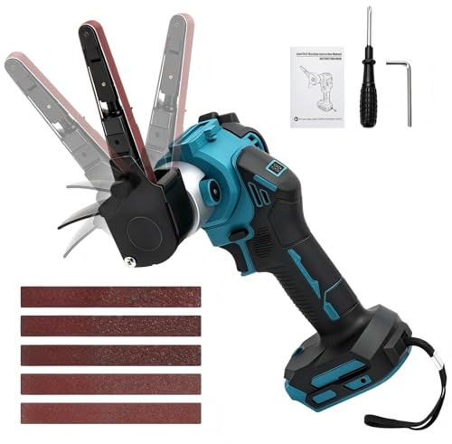 Lijadora de banda inalámbrica 10×330 mm para Makita 18V (sin batería) | Lijadora sin Escobillas, 20 Bandas, Ángulo Ajustable 120°, Pantalla LCD, para Madera y Metal