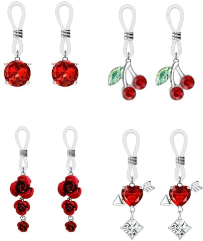 YYBFD 4 paires de faux anneaux pour mamelons sans perçage, bijoux en acier inoxydable et silicone ajustables, confortables, multi-styles et multi-tailles pour hommes et femmes - Modèle D
