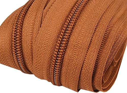 6 m endlos Reißverschluss 5 mm Laufschiene + 15 Zipper Meterware teilbar Farbwahl (rostbraun)