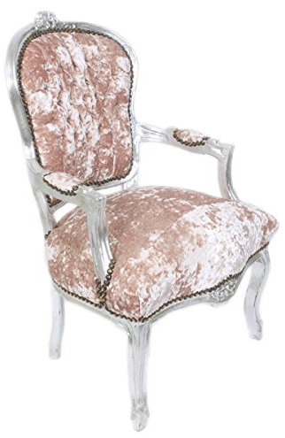 Casa Padrino Poltrona Barocco Salone Rosa Velour Tessuto Argento 60x50xH 93 cm - Mobili barocco
