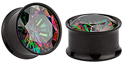 Huacan 2 Stück Flesh Tunnel Hochwertige Chirurgenstahl 316L Bunter Stein glänzend Design Ohr Schmuck Mode Double Flared Außengewinde Tunnel Expander Golden/Schwarz (8-16mm)