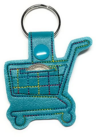 Aldi Quarter Holder Shopping Cart Keychain, Aqua teal with aqua teal snap