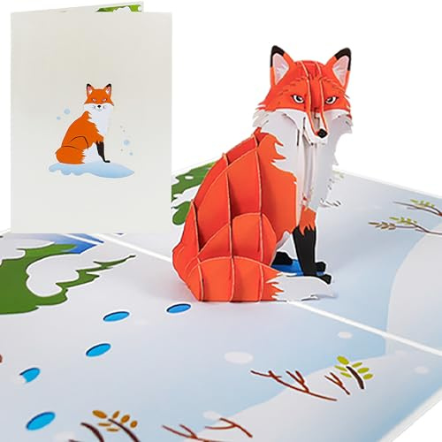 Sweetpopup® 3D Pop-Up Karte Fuchs im verschneiten Wald – Liebevolle Tierkarte für Geburtstag, Weihnachten & Winter – Geschenk für Wander- & Naturfreunde / 178