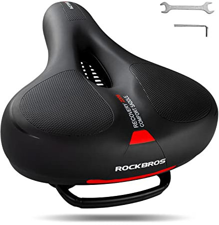 ROCKBROS Fahrradsattel Bequem Gelsattel Herren Damen Ergonomischer Breiter Fahrradsitz Weich Memory Foam MTB Rennrad 26 * 22cm Atmungsaktiv Wasserdicht,Schwarz Rot