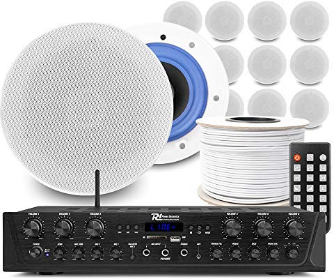 Power Dynamics 6-Zone Bluetooth Ceiling Speaker System - Multiroom Audio Kit with PV260BT Amplifier & 12 x ESCS5 5.25 Speakers for Home, Office, Shops & Restaurants