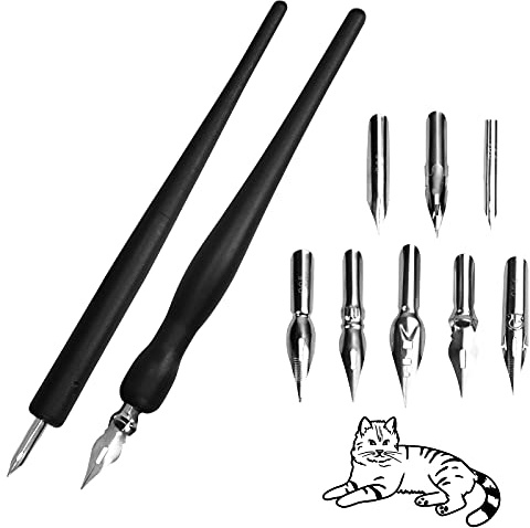 MONCAP 10TLG Federhalter und Halter Set Manga Cartoon Comic Dip Pen mit Stifthaltern Schreibfedern Kalligraphie Stift Ersatzspitzen Zeichenfeder für Karikaturisten Künstler Designer