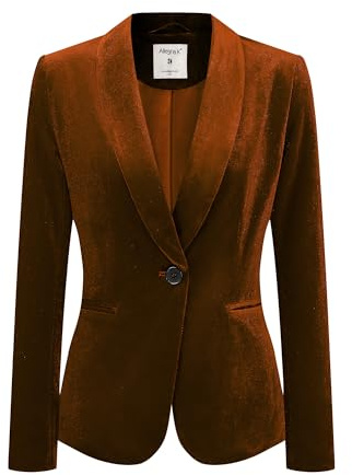 Allegra K Donne Blazer Ufficio Soprabito Solido Scialle Colletto 1 Bottone Velluto Marrone M