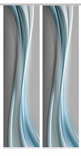 HOME in green 84070 ELANIA Schiebegardine aus recyceltem Polyester, halbtransparent, Farbe:Mint, Größe:245 x 60 cm, Anzahl:2er-Set (2X Motiv)