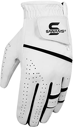 SAWANS Golf Glove Men's Durable Premium Leather Left Hand Right All Weather Grip Golfer Gloves Non Slip Flexible Golfing