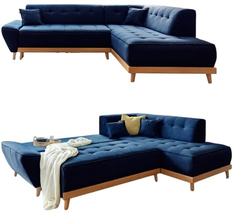 MIUFORM Dazzling Daisy Ecksofa mit Bettfunktion und Bettkasten | L-Form rechts | 253 x 190 x 77 cm Couch | Sofa Schlafsofa Eckcouch (Marineblau) | Sofa mit Schlaffunktion, Schlafsofa mit Bettkasten, Ecksofa L-Form, 253x190x77cm, Couch mit Schlaffunktion, Sofa Bed Klappbar