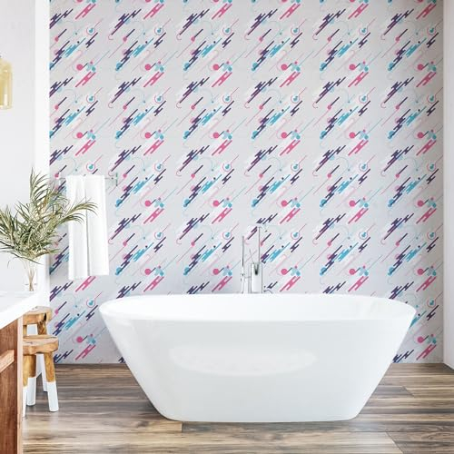 ABAKUHAUS Retro abziehbare & klebbare Tapete für Zuhause, Eighties Stil Futuristisch, selbstklebendes Wohnzimmer Küchenakzent, 33 cm x 250 cm, Pale Blue Plum Rosa