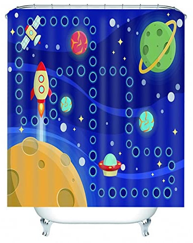 Shower Curtain Waterproof, Duschvorhang Badewanne Wasserdicht Dunkelblau Raketenraum 150x180 Polyester Bad Vorhang Badezimmer Deko