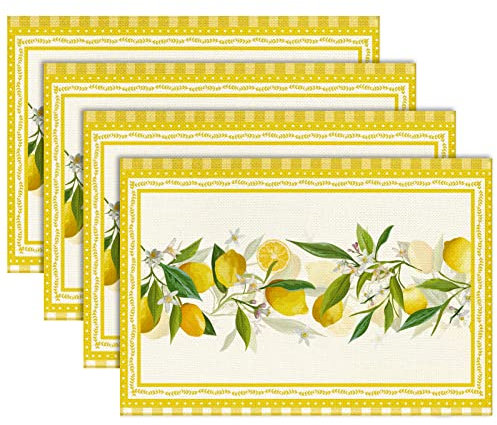 Juego de 4 manteles Individuales de limón manteles Individuales Verano Flores de limón decoración de Mesa, Cocina, Interior, Vacaciones, Fiesta 30 x 45 cm