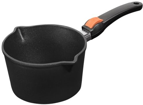 SKK Aluguss Soßentopf Ø 18 cm - induktionsgeeignet - hoher Antihaft Stieltopf mit 2 seitlichen Ausgießern & abnehmbaren Stiel - Made in Germany