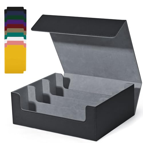 UAONO Trading Card Storage Box, Holds 1800 Sleeved Cards with 10 Dividers & 3 Stoppers, Magnetic Closure PU Leather Card Case for MTG, PTCG, YGO, Sports Cards (Black)