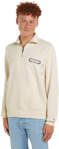 Tommy Hilfiger Herren Sweatshirt mit Reißverschluss Halber Zipper, Weiß (Calico), XXL