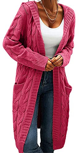 GeGekoko Cardigan da Donna con Cappuccio, Manica Lunga, Cardigan in Maglia Grossa, Aperto sul Davanti, Maglione Casual Autunnale e Invernale con Tasche