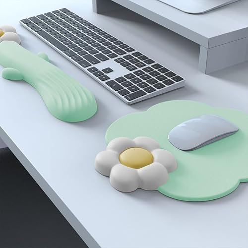 Tapis de souris ergonomique avec support de poignet en mousse à mémoire de forme pour clavier en forme de fleur, tapis de souris pour le canal carpien, soulagement de la douleur, base antidérapante