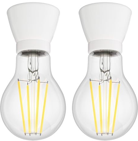 ledscom.de 2 Stück E27 Porzellan Lampen-Fassung MINZ, rund, weiß, inkl. E27 Lampe (warmweiß, 6,96W, 963lm) Dimmen ohne Dimmer mit Lichtschalter