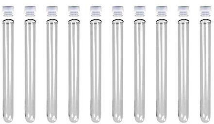QUNINE Experiment liefert 50 Stück – 20 ml Kunststoff-Reagenzgläser 16 x 150 mm mit Kappen, 6 Zoll klare Labor-Chemie-Laborröhrchen (Größe: 16 x 150 mm)