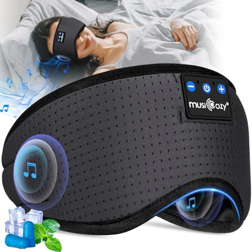 Musicozy Schlafmasken-Kopfhörer, verbesserte Bluetooth V5.4 Schlaf-Kopfhörer mit verstellbaren Kopfhörern für Seitenschläfer, atmungsaktiv und bequem, Bluetooth-Augenmaske, Tech-Gadgets, Schlafhilfen
