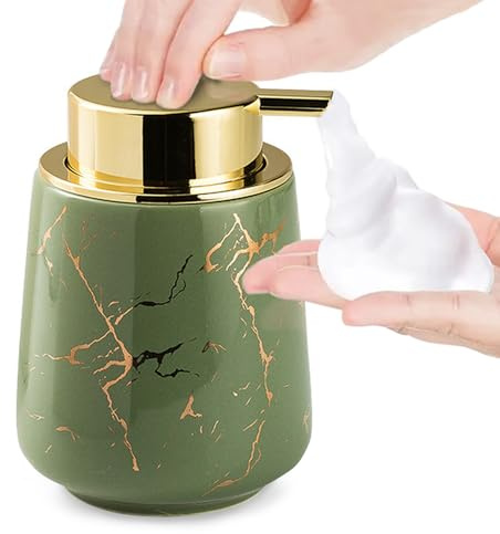 Marble Foam Soap Dispenser for Bathroom, Chic Ceramic Bottle(Green) | Gold Soap Dispenser Pump