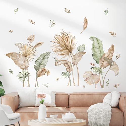 decalmile Stickers Muraux Feuilles de Palmier Boho Autocollant Mural Tropicale Feuilles Plante Vertes Décoration Murale Salle de Bain Chambre Bureau