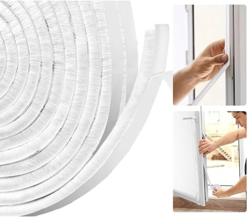 AFAXINRIE Draft Excluder for Windows, Draught Excluder for Doors, 5m(L) x 9 mm(W) x 9mm(T) Self-Adhesive Brush Seal Strip Air Stopper for Sliding Door Window- White