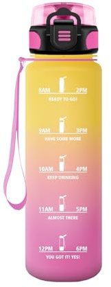 HoneyHolly Sports Water Bottle, 500 ml, Leak-Proof Plastic, Water Bottle, Suitable for Carbonated Drinks, Sports Bottle for Bicycle, Children, School, Fitness, Yoga, Yellow Pink