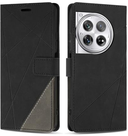 SONWO Cover per OnePlus 12R 5G, Flip Caso in PU Pelle Case Cover Custodia con Slot per Schede e Supporto Stand per OnePlus 12R 5G, Nero