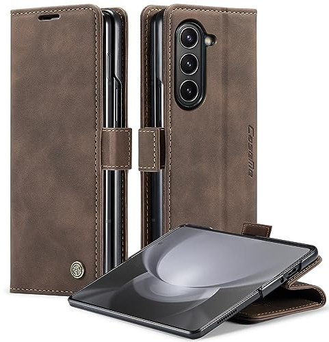 Cracedily for Samsung Galaxy Z Fold 5 Case, Wallet Case Flip Leather with Card Holder Magnetic Closure Shockproof Kickstand Protective Phone Cases Cover for Samsung Galaxy Z Fold5,Coffee