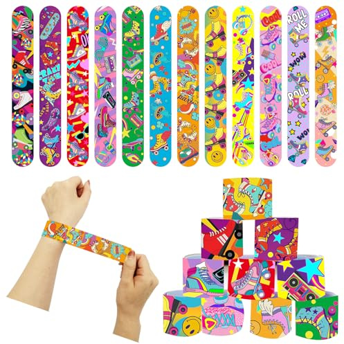 POPOYU 24 stycken slap armband set barn för pojkar flickor snap armband födelsedag skolfest tillbehör, Polyvinylklorid (PVC)