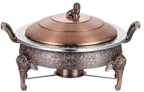 QUSYZD 3L rundes Chafing Dish und Buffetwärmer-Set, Edelstahl-Chafing Dish mit Speisepfannen, Brennstoffhalter, Topfdeckel und Bodenständer für Zuhause und Restaurant,Kupfer,Copper