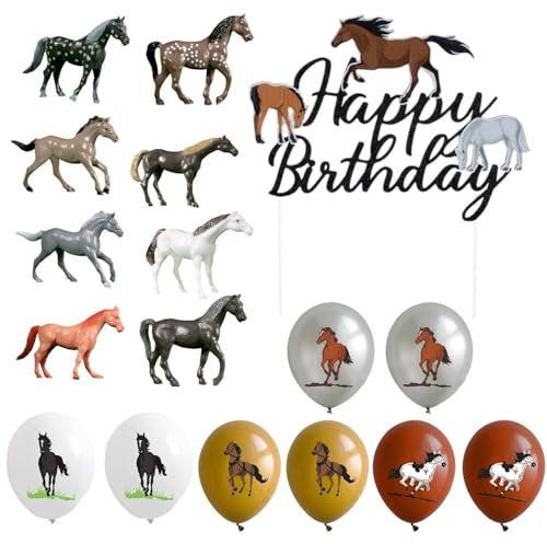 1 Piece Horse Theme Cake Insert And 8 Piece Animal Model Set, With 8 Pieces Horse Balloons, Cake Decorations, Cake Accessories