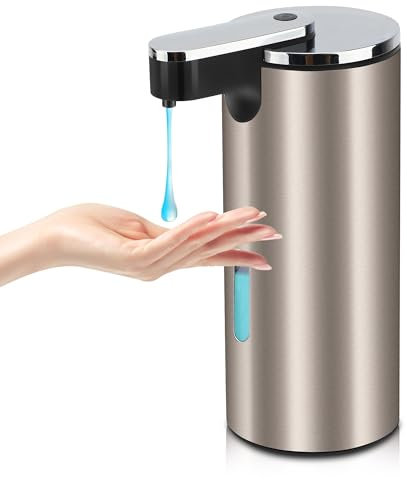 MEKOTRIN Dispenser Automatico di Sapone 350ML, Dispensatore di Sapone Senza per Bagno, Dispensatore di Sapone per Piatti con 3 Volumi di Sapone Regolabili, Argento