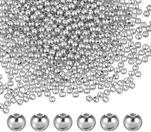 Perlen Silber 2000 Stück 3mm Glatte Runde Abstandsperlen für Schmuckherstellung Kleine Silber Runde Abstandshalter Perlen mit Loch