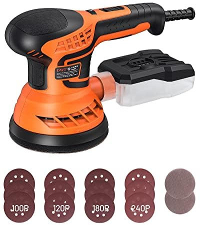 MYTOL 350W Levigatrice orbitale,7 velocità variabili,14 pezzi di carta vetrata(2 vetrata senza polvere)e raccoglitore di polvere,6000-13000U/min,125MM Levigatrice per Legno per la levigatura del legno