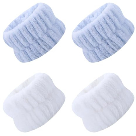 Zimoer Damen Haarband Kosmetik 3er Set (Weiß, Himmelblau) - Stirnband, Handgelenk, Flanell, Baumwolle, Unisex, 1x3 Stück, 56 cm