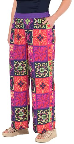 Ulla Popken Damen große Größen Übergrößen Plus Size Palazzohose, Kachelmuster, weites Bein, Elastikbund dunkel lila 54+ 835965834-54+
