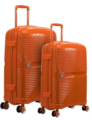 GYL Set de 2 Valises Rigides Black PP5 (Cabine & Moyenne) - Polypropylène Incassable, 8 Roues Silencieuses (Petit + Moyen, Orange, S (55x35x22cm) + M (65x40x24cm))