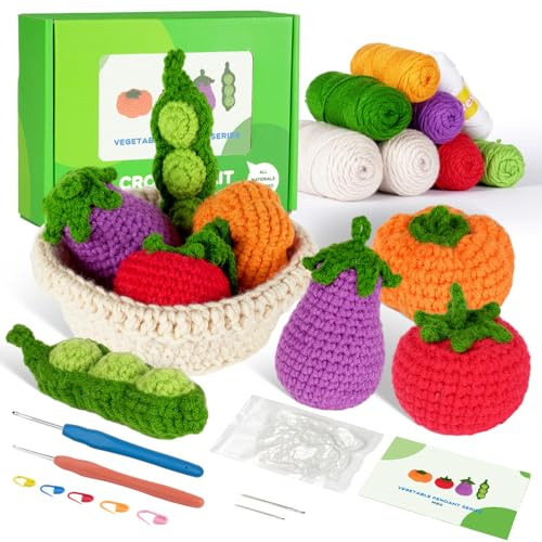 VolksRose Häkelsets für Anfänger und Erwachsene, Häkel Strickset, Gemüse häkeln lernen mit Video-Tutorial, Häkelzubehör mit Haken, Garn, Hobbys für Frauen, Geburtstagsgeschenke für die Freundin (B)