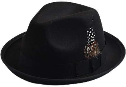 AAIXXIZAO Fedora Trilby Filzhut Hut Mode Männer Mischung Fedoras Hut Mit Feder Trilby Jazz Hüte Panama Party Hochzeit Hut 56-58Cm Schwarz