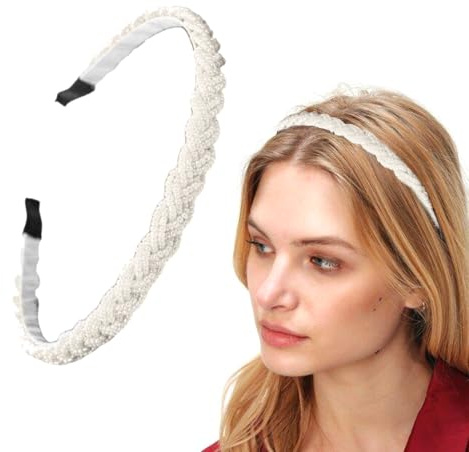 YUZNA Haarreif Dirndl Damen geflochten mit Perlen weiß Trachten Haarschmuck für Oktoberfest Wiesn Kopfschmuck