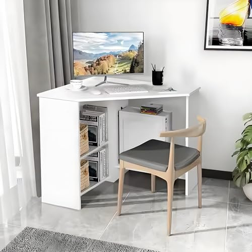 Computer Desk with Storage Wood Corner Desk White Gaming Table Small Writing Table Suittable for Office Study Work