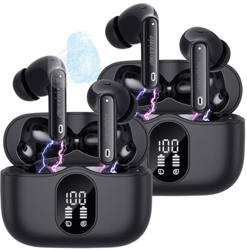 auvisio Kabellosse Kopfhörer: 2er-Set Kabellose In-Ear-Kopfhörer mit Ladecase, schwarz (Mini in Ear, Bluetooth, True Wireless in)
